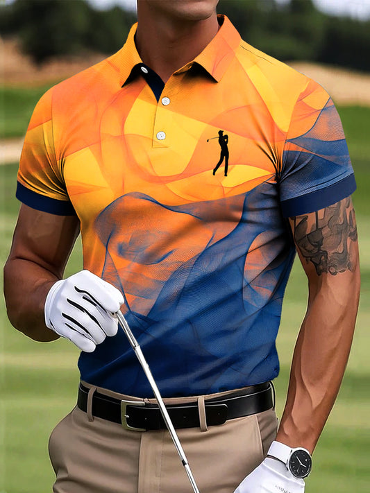 Мъжки голф градиент цвят блок текстура изкуство печат случайни бизнес поло риза