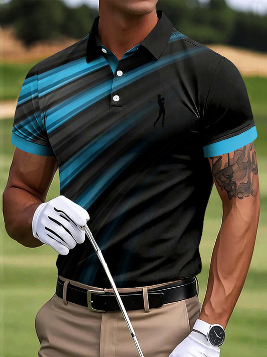 Мъжки голф градиент ивица пачуърк изкуство печат случайни бизнес поло риза