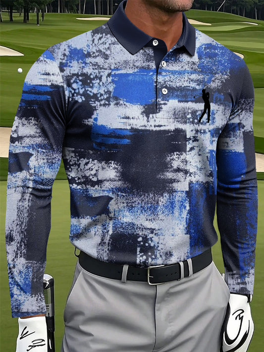 Мъжки реколта затруднени цветни артистичен печат случайни бизнес с дълги ръкави поло риза