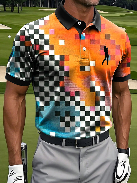 Мъжки ретро колоритен картинен артистичен печат случайни бизнес поло риза