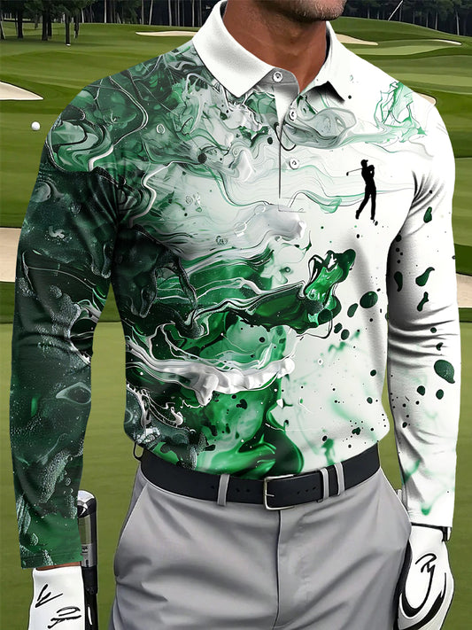 Мъжки абстрактни мрамор текстура изкуство печат случайни бизнес дълги ръкави поло риза