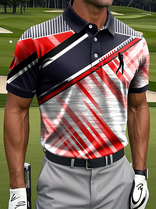 Мъжки ретро цветни райета карирана артистичен печат случайни бизнес поло риза