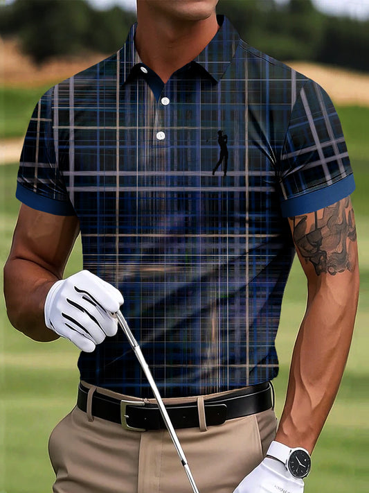 Мъжки класически голф каруца изкуство печат случайни бизнес поло риза
