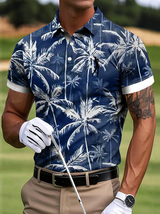 Мъжки голф абстрактна кокосово дърво изкуство печат случайни бизнес поло риза