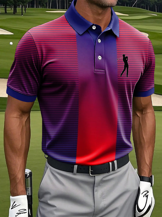 Мъжки ретро цветни ивици геометрични изкуство печат случайни бизнес поло риза