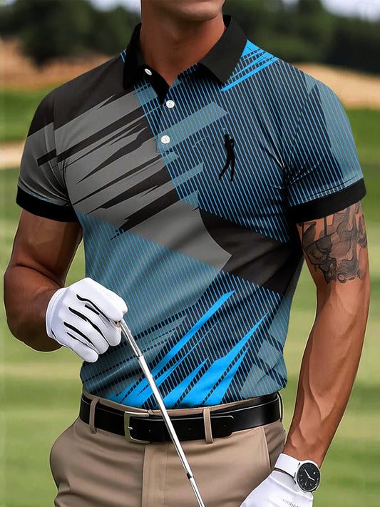 Мъжки голф абстрактна цветна линия изкуство печат случайни бизнес поло риза