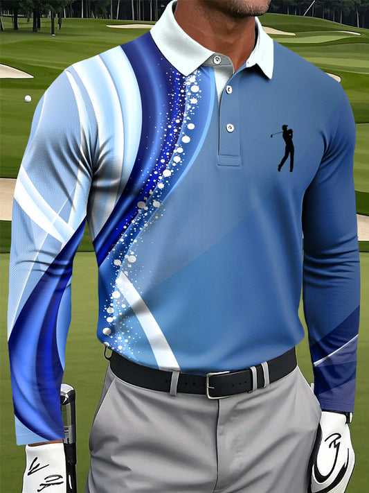 Мъжки абстрактна линия вълна изкуство печат случайни бизнес дълги ръкави поло риза