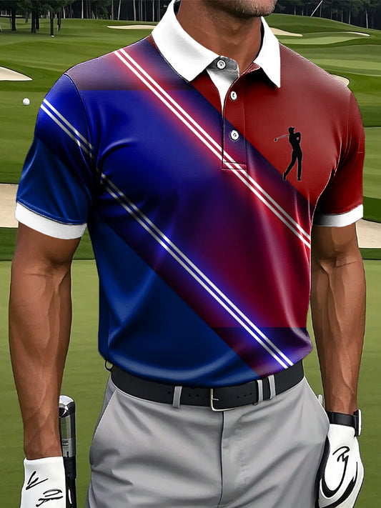 Мъжки ретро градиент цветни ивици художествен печат случайни бизнес поло риза