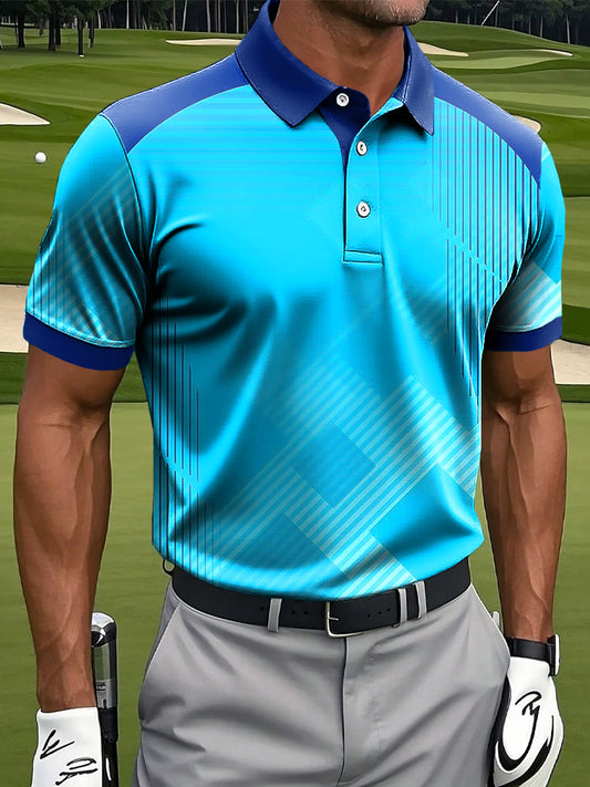 Мъжки ретро градиент неправилна линия изкуство печат случайни бизнес поло риза