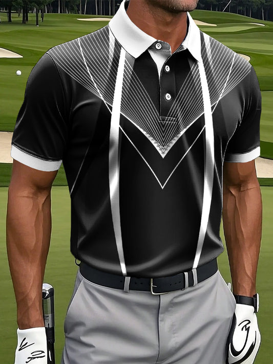 Мъжки ретро неправилна линия изкуство печат случайни бизнес поло риза