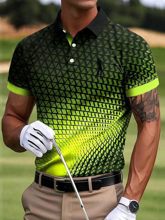 Мъжки голф градиент геометричен пачуърк изкуство печат случайни бизнес поло риза