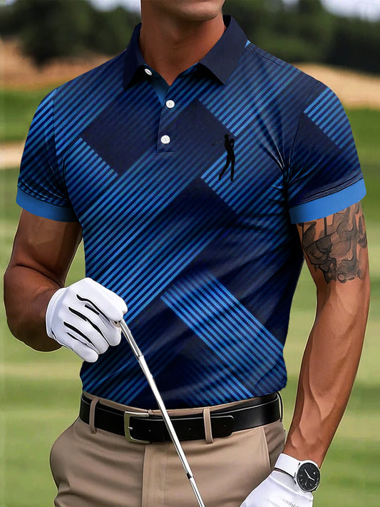 Мъжки голф градиент ивици геометрична пачуърк изкуство печат случайни бизнес поло риза