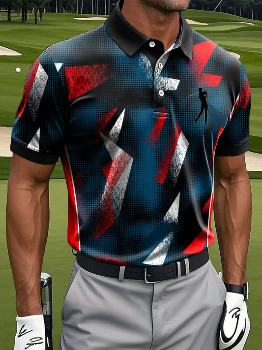 Мъжки ретро абстрактно затруднено геометрични изкуство печат случайни бизнес поло риза