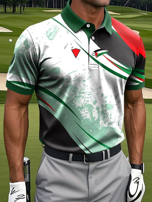 Мъжки ретро абстрактни цветни линия изкуство печат случайни бизнес поло риза