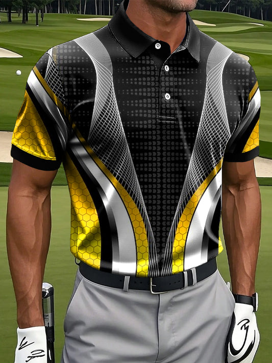 Мъжки ретро цветни неправилна линия изкуство печат случайни бизнес поло риза