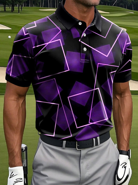 Мъжки ретро абстрактни неправилни геометрични изкуство печат случайни бизнес поло риза