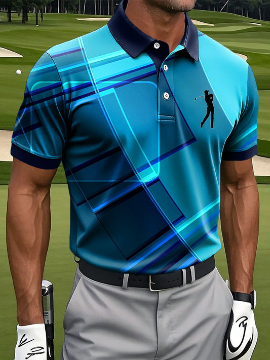 Мъжки ретро абстрактен градиент геометричен пачуърк изкуство печат случайни бизнес поло риза