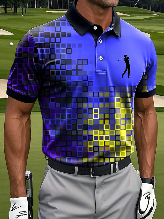 Мъжки ретро цвят градиент геометричен изкуство печат случайни бизнес поло риза