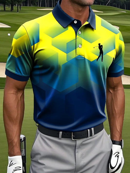 Мъжки ретро цвят градиент геометричен пачуърк изкуство печат случайни бизнес поло риза