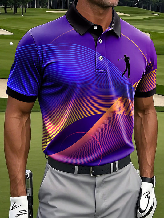 Мъжки ретро цветни райета текстурирани артистичен печат случайни бизнес поло риза