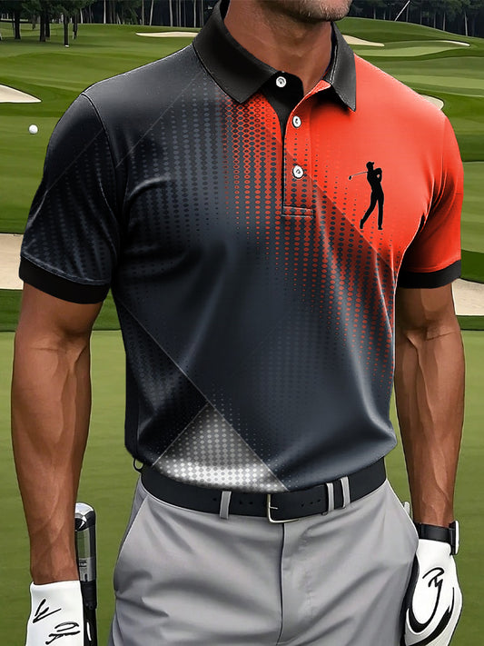 Мъжки ретро градиент геометричен изкуство печат случайни бизнес поло риза