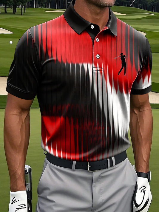 Мъжки ретро градиент раирана изкуство печат случайни бизнес поло риза