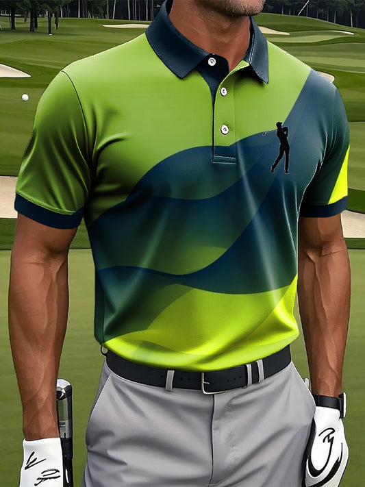 Мъжки ретро вълнообразна текстура изкуство печат случайни бизнес поло риза