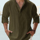 (compre 2 envío gratis)--Camisa casual de manga larga de algodón y lino para hombre