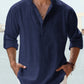 (compre 2 envío gratis)--Camisa casual de manga larga de algodón y lino para hombre