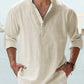 (compre 2 envío gratis)--Camisa casual de manga larga de algodón y lino para hombre