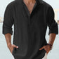 (compre 2 envío gratis)--Camisa casual de manga larga de algodón y lino para hombre