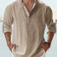 (compre 2 envío gratis)--Camisa casual de manga larga de algodón y lino para hombre