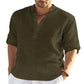 (compre 2 envío gratis)--Camisa casual de manga larga de algodón y lino para hombre