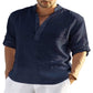 (compre 2 envío gratis)--Camisa casual de manga larga de algodón y lino para hombre