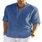 (compre 2 envío gratis)--Camisa casual de manga larga de algodón y lino para hombre