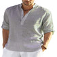 (compre 2 envío gratis)--Camisa casual de manga larga de algodón y lino para hombre