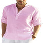 (compre 2 envío gratis)--Camisa casual de manga larga de algodón y lino para hombre