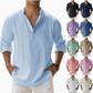 (compre 2 envío gratis)--Camisa casual de manga larga de algodón y lino para hombre