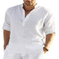 (compre 2 envío gratis)--Camisa casual de manga larga de algodón y lino para hombre