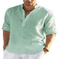 (compre 2 envío gratis)--Camisa casual de manga larga de algodón y lino para hombre