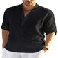 (compre 2 envío gratis)--Camisa casual de manga larga de algodón y lino para hombre