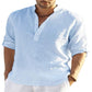 (compre 2 envío gratis)--Camisa casual de manga larga de algodón y lino para hombre